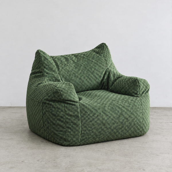 LOOSY 1人掛けビーズソファ Check Chenille -Green