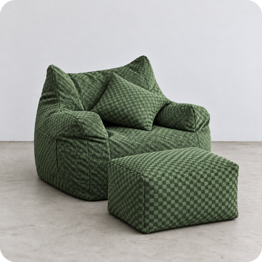 公式】LOOSY 1人掛けビーズソファ Check Chenille -Green|1人用ソファ 公式】LOOSY 1人掛けビーズソファ Check Chenille -Green|1人用ソファ