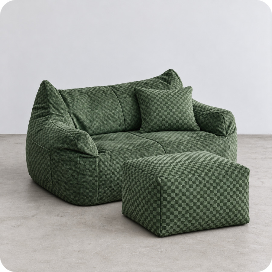 公式】LOOSY 2人掛けビーズソファ Check Chenille -Green|2人用ソファ 公式】LOOSY 2人掛けビーズソファ Check Chenille -Green|2人用ソファ