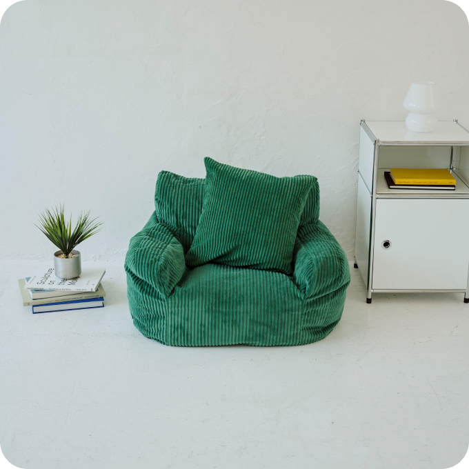 LOOSY 1人掛けビーズソファ ミニ Green 付替カバー|1人用ソファ LOOSY 1人掛けビーズソファ ミニ Green 付替カバー|1人用ソファ