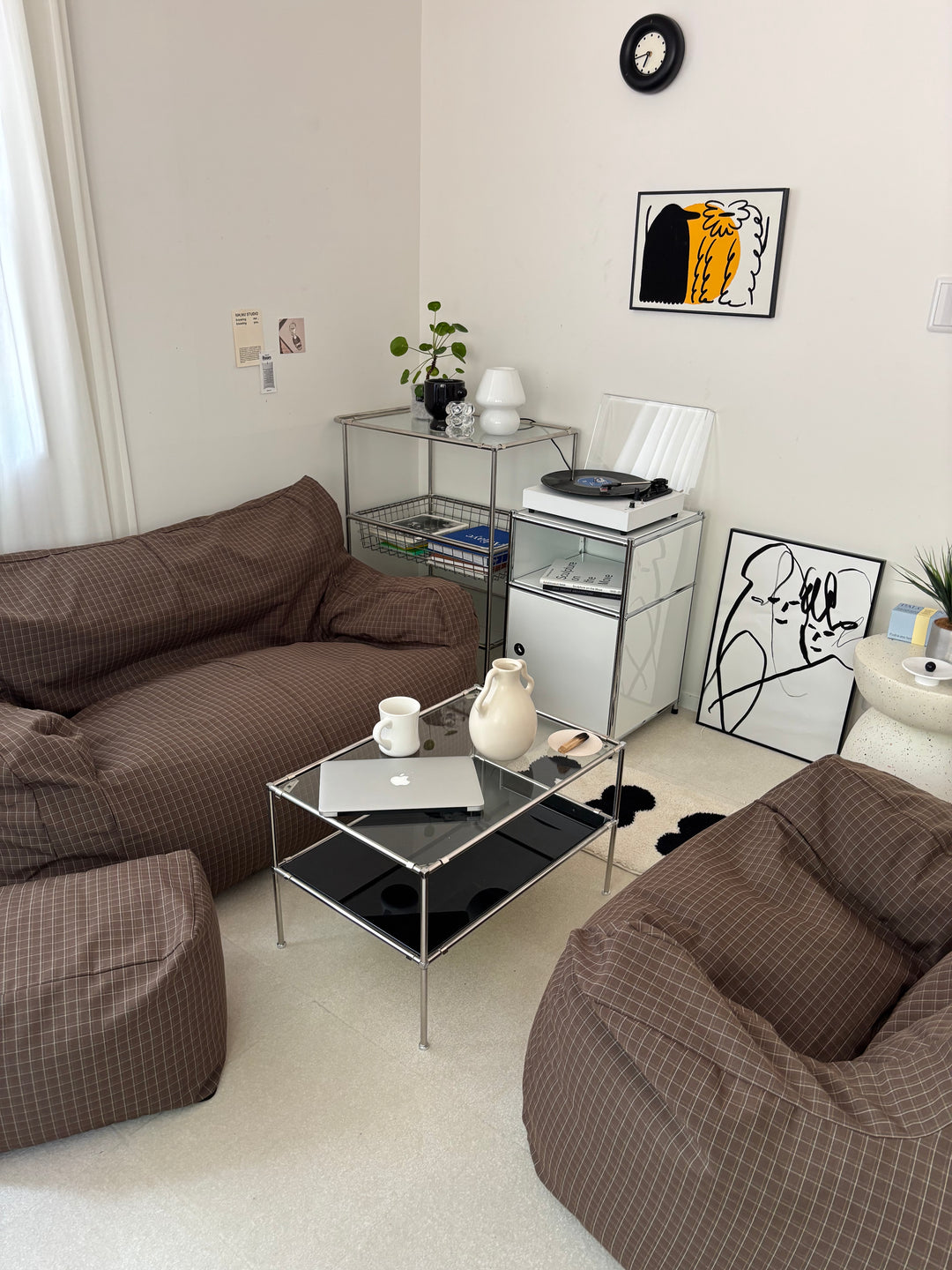 公式】LOOSY 2人掛けビーズソファ Brown Check｜2人用ソファ おしゃれ