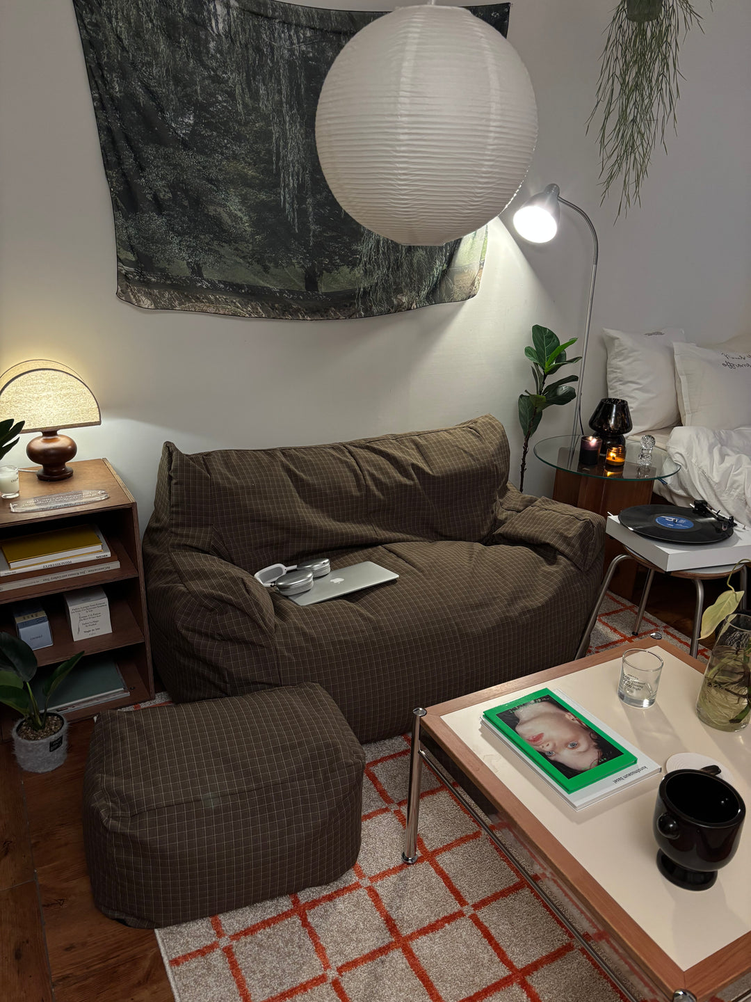 公式】LOOSY 2人掛けビーズソファ Brown Check｜2人用ソファ おしゃれ