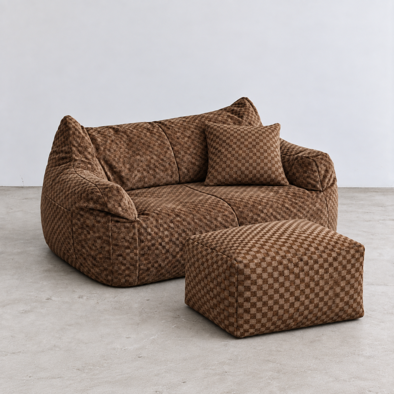 SE-10357-LOOSY-LOOSY 2人掛けビーズソファ Check Chenille -Brown
