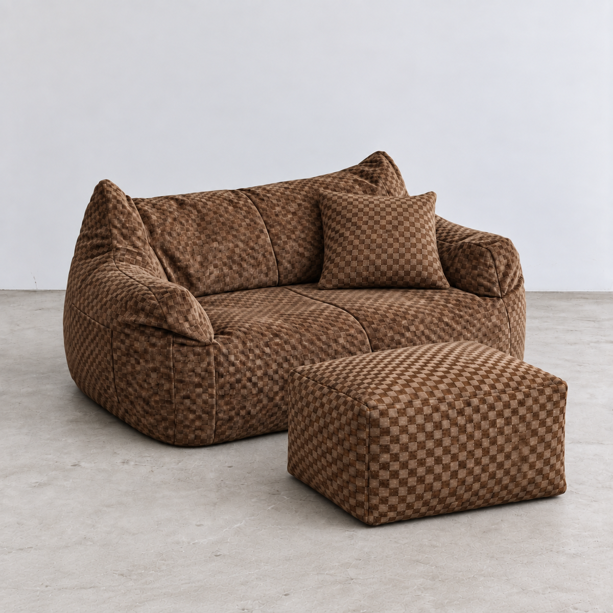 SE-10357-LOOSY-LOOSY 2人掛けビーズソファ Check Chenille -Brown
