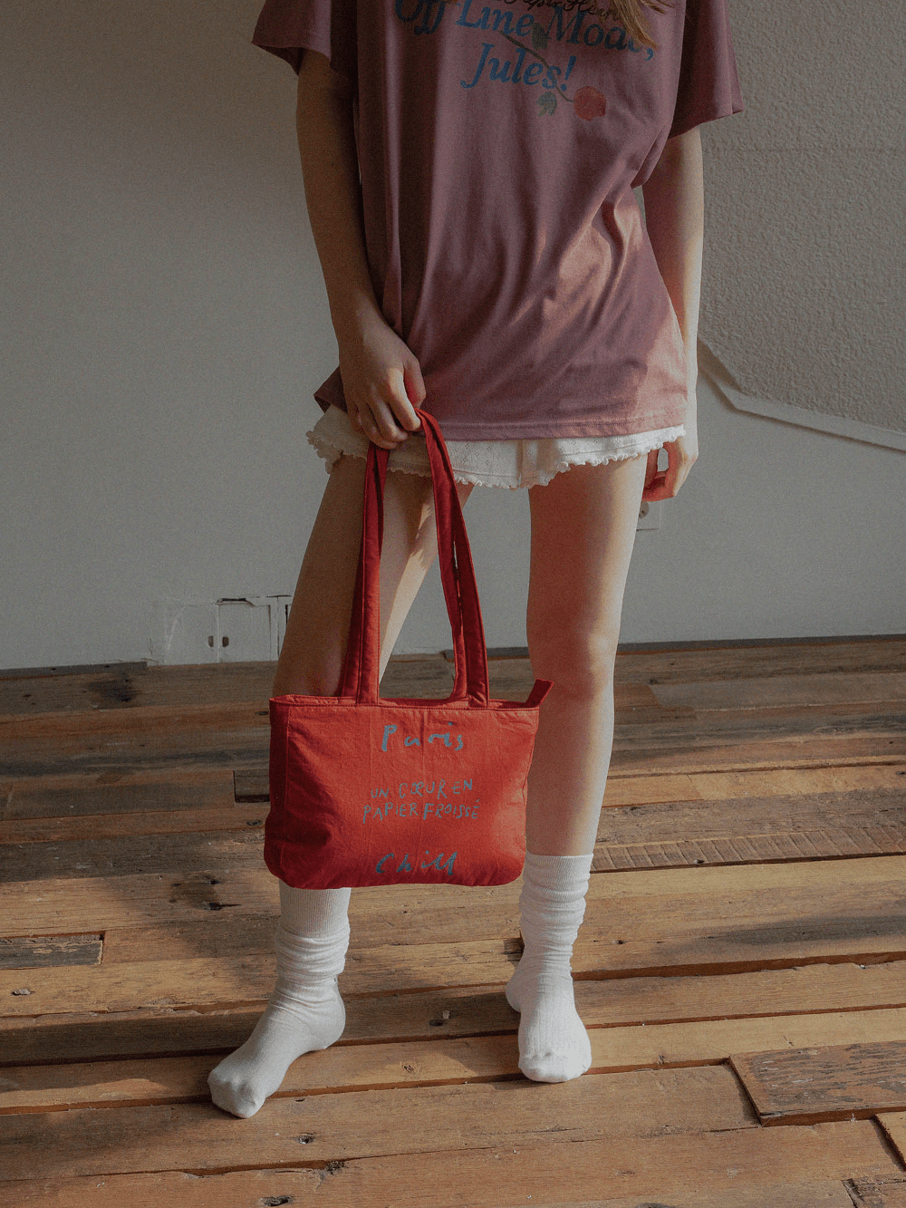 ★HOTEL PARIS CHILL★ Paper Heart Puffer Tote Bag (Wine) HOTEL PARIS CHILL ミニトートバッグ｜Paper Heart Puffer Bag