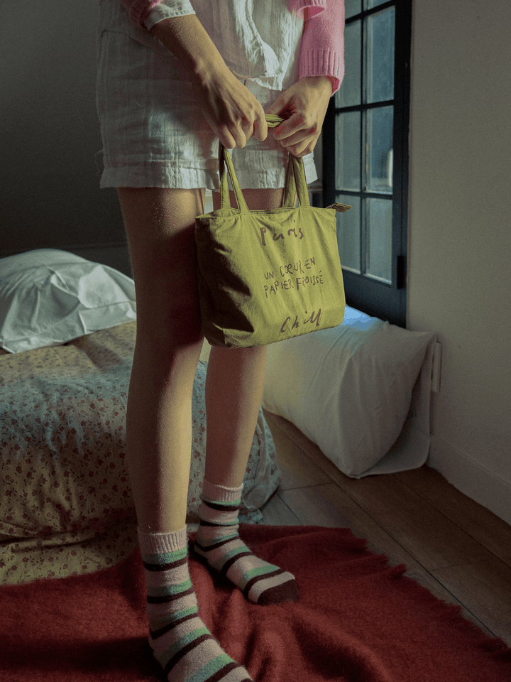 ★HOTEL PARIS CHILL★ Paper Heart Puffer Tote Bag (Wine) HOTEL PARIS CHILL ミニトートバッグ｜Paper Heart Puffer Bag