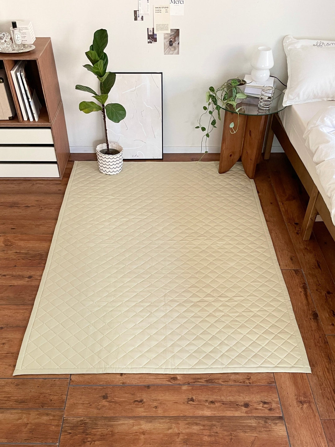air rug ふわっと軽やか洗えるラグ  クリーム190✖️240センチ 軽くて洗える綿100%キルトラグ『air rug』強力滑り止め ホット
