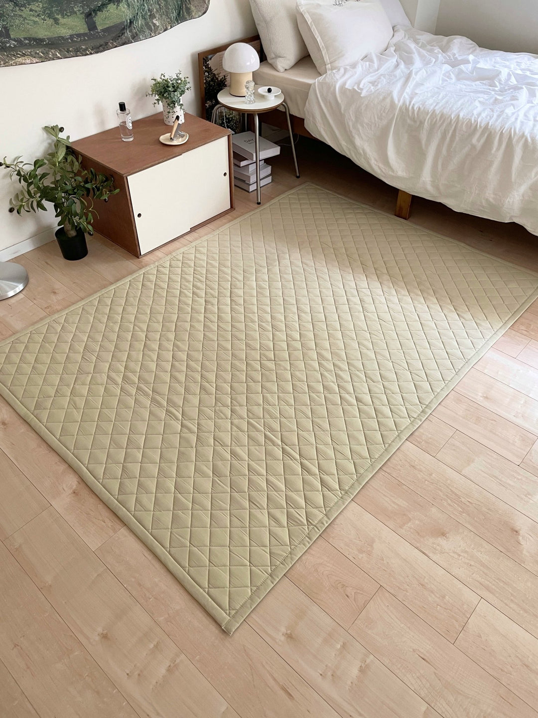 軽くて洗える綿100%キルトラグ『air rug』強力滑り止め ホット