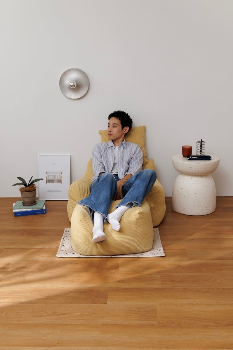 公式】LOOSY 1人掛けビーズソファ ミニ 付替カバー Soft Yellow｜1人用