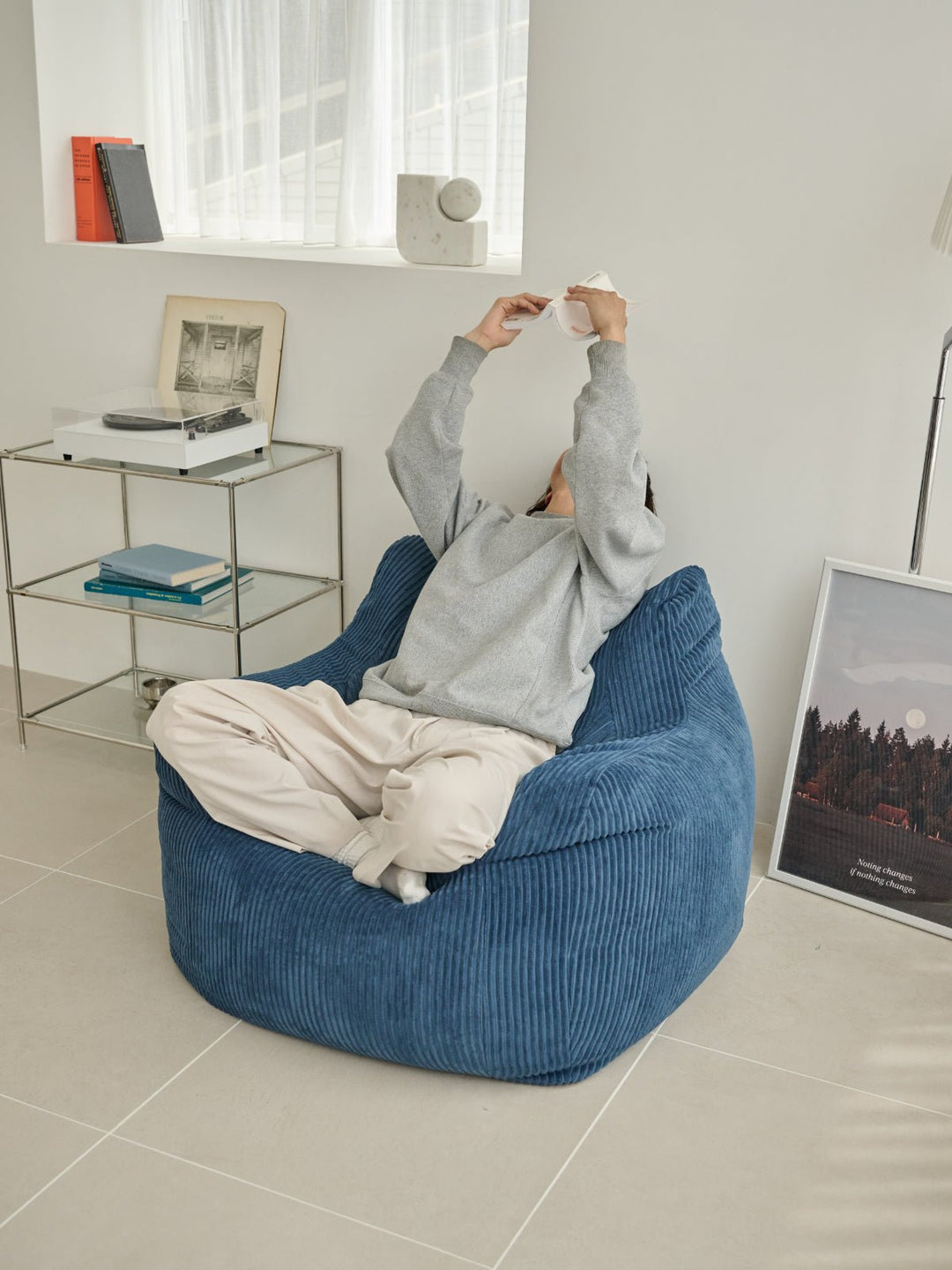 LOOSY ネイビー コーデュロイ クッションソファ LOOSY 1人掛けビーズ