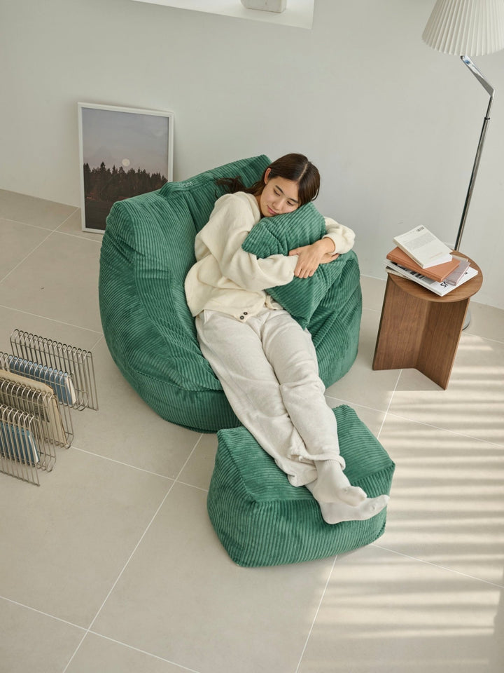 Loosy 1人掛けビーズソファ＋オットマン　Green HUGME 1人掛けビーズソファ Green｜1人用ソファ おしゃれ