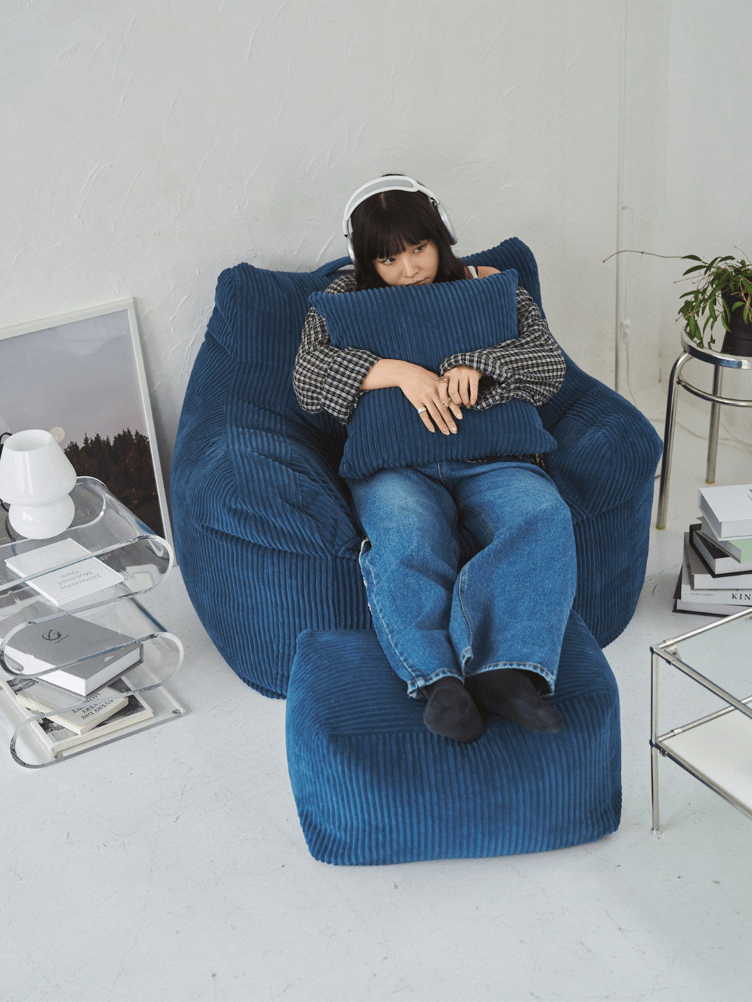 LOOSY クッションカバー Navy｜洗濯可 おしゃれ 一人暮らし 二人暮らし