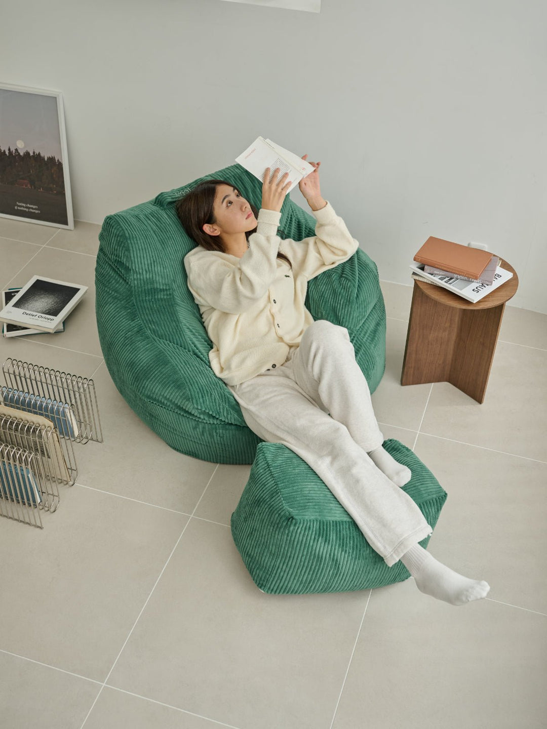 LOOSY 1人掛けビーズソファ 付替カバー Green｜1人用ソファ おしゃれ