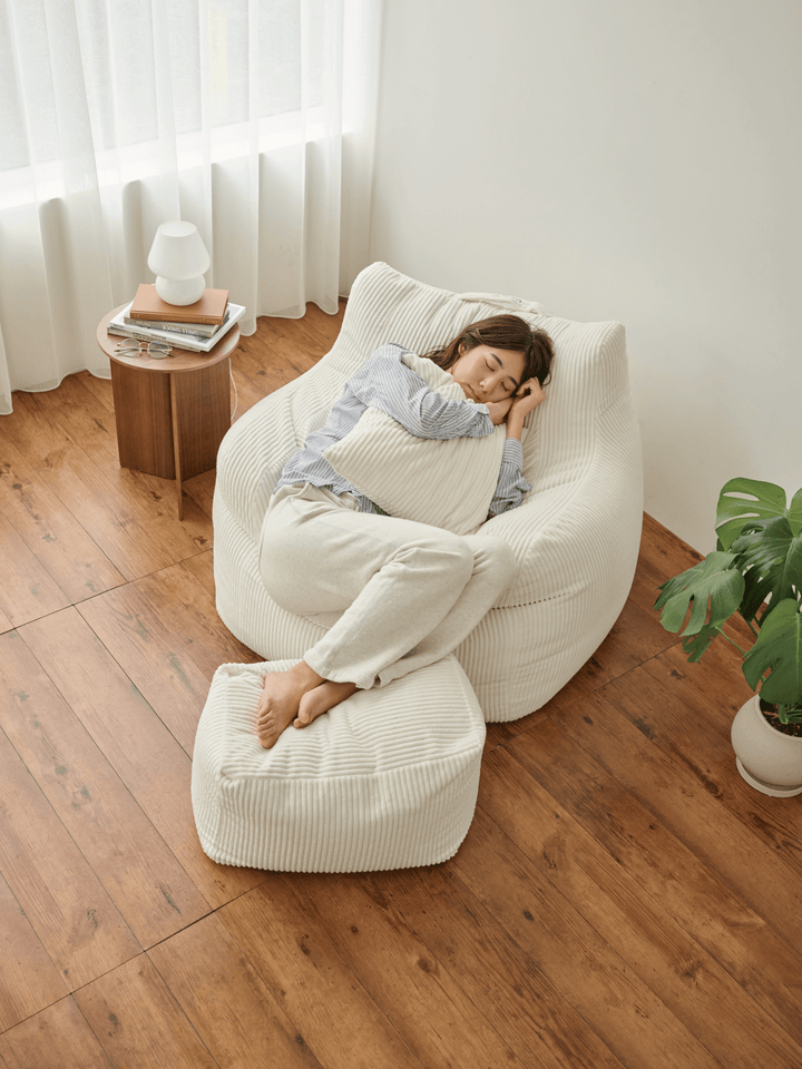 LOOSY 1人掛けビーズソファ　ホワイト コーデュロイ ビーズクッション HUGME 1人掛けビーズソファ Ivory｜1人用ソファ おしゃれ