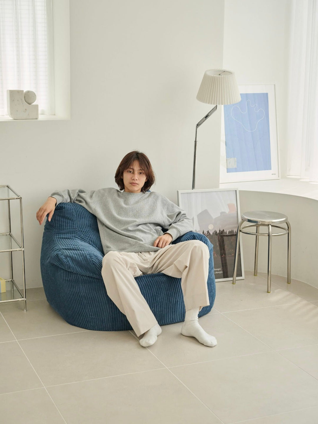 HUGME 1人掛けビーズソファ 付替カバー Navy｜1人用ソファ