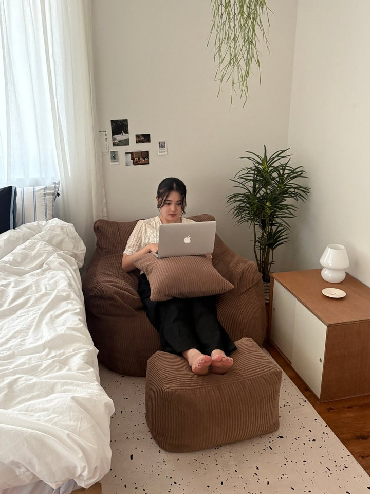 LOOSY ビーズクッションソファ ブラウン オットマン付き LOOSY 1人掛けビーズソファ Brown｜1人用ソファ おしゃれ