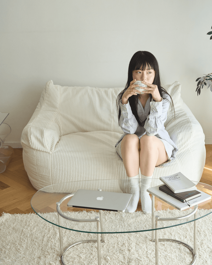 LOOSY HUGME ビーズソファ ホワイト オットマン付 LOOSY HUGME ビーズソファ ホワイト オットマン付