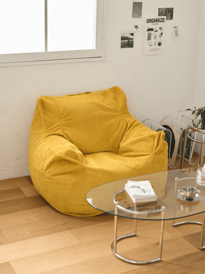 HUGME LOOSY 1人掛けビーズソファ+オットマン ソフトイエロー LOOSY 1人掛けビーズソファ Mustard｜1人用ソファ おしゃれ 一人暮らし