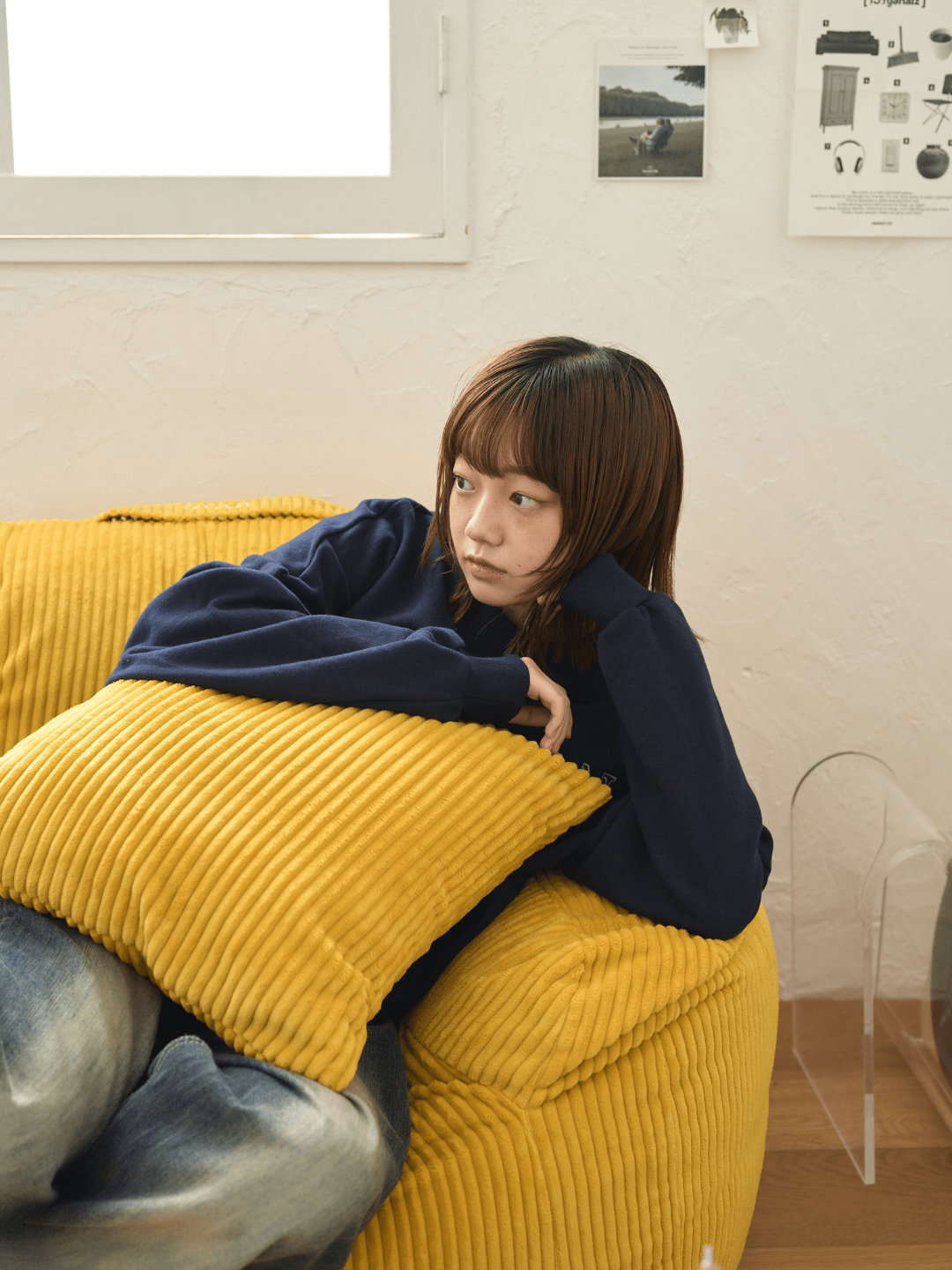 HUGME 2人掛けビーズソファ 付替カバー Mustard LOOSY クッションカバー Mustard｜洗濯可 おしゃれ 一人暮らし 二人