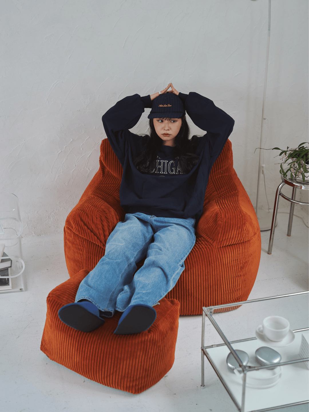 LOOSY 1人掛けビーズソファ+オットマンのセット LOOSY 1人掛けビーズソファ Blood Orange|1人用ソファ おしゃれ