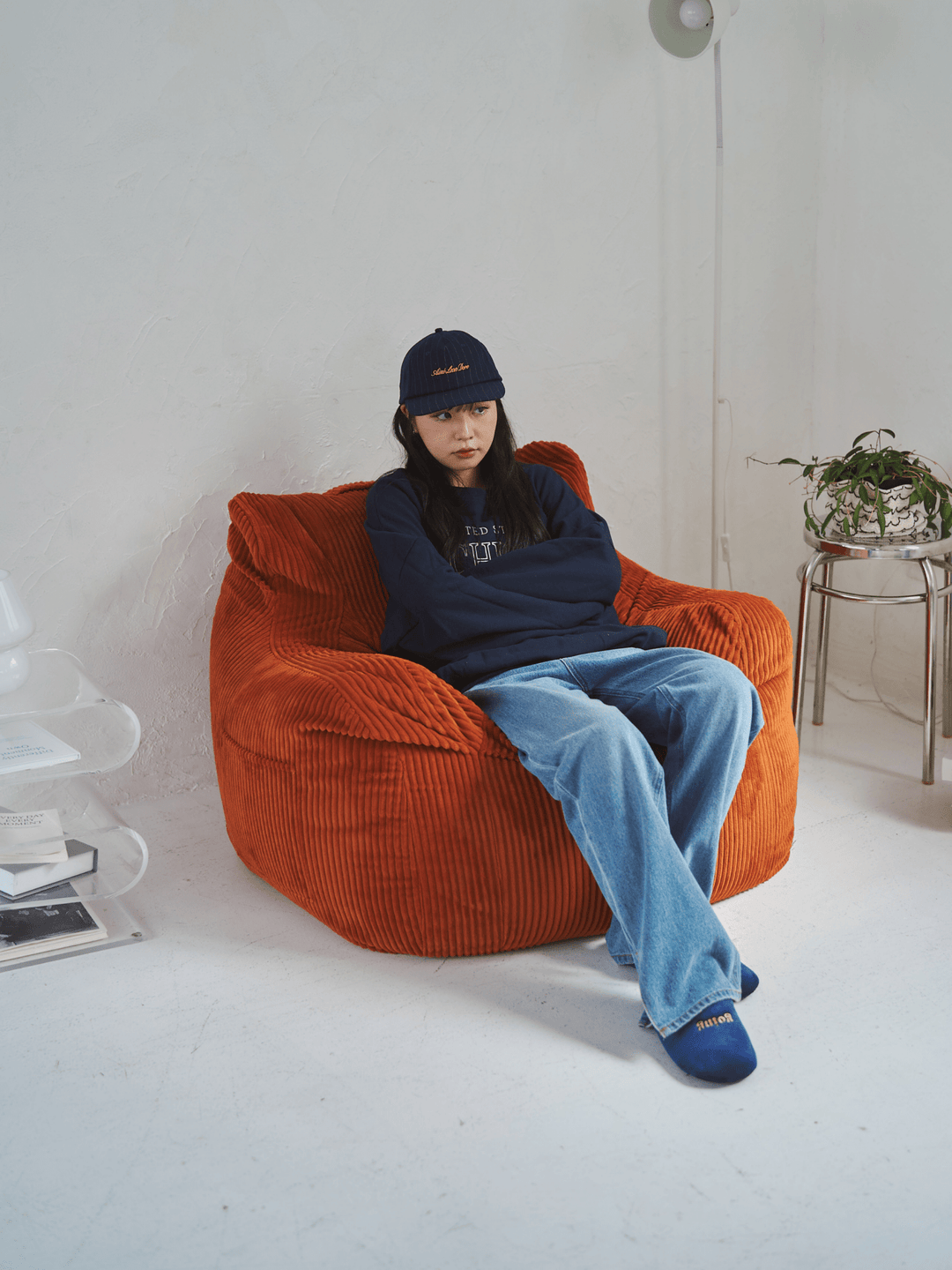 値下げしました！LOOSY コーデュロイ 1人掛けソファ LOOSY 1人掛けビーズソファ Blood Orange｜1人用ソファ おしゃれ
