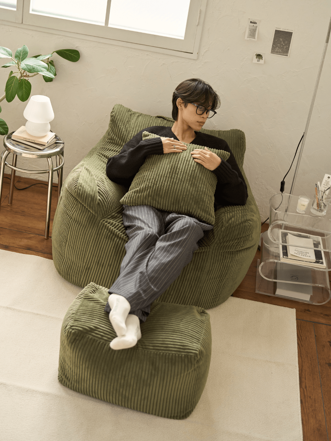 LOOSY ビーズオットマン Olive｜スツール おしゃれ 一人暮らし 二人