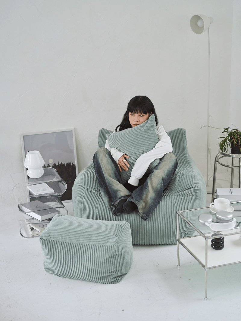 HUGME 1人掛けビーズソファ+オットマンMINT LOOSY HUGME 1人掛けビーズソファ+オットマンMINT LOOSY