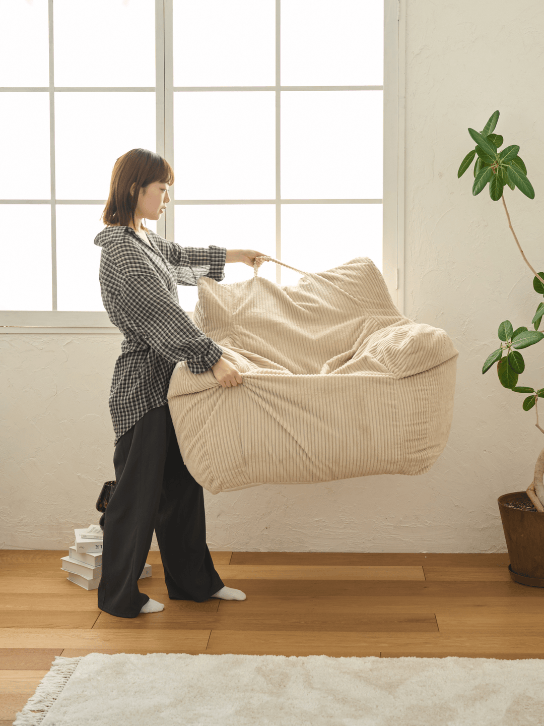 LOOSY 1人掛けビーズソファ+オットマンのセット LOOSY 1人掛けビーズソファ Beige|1人用ソファ おしゃれ