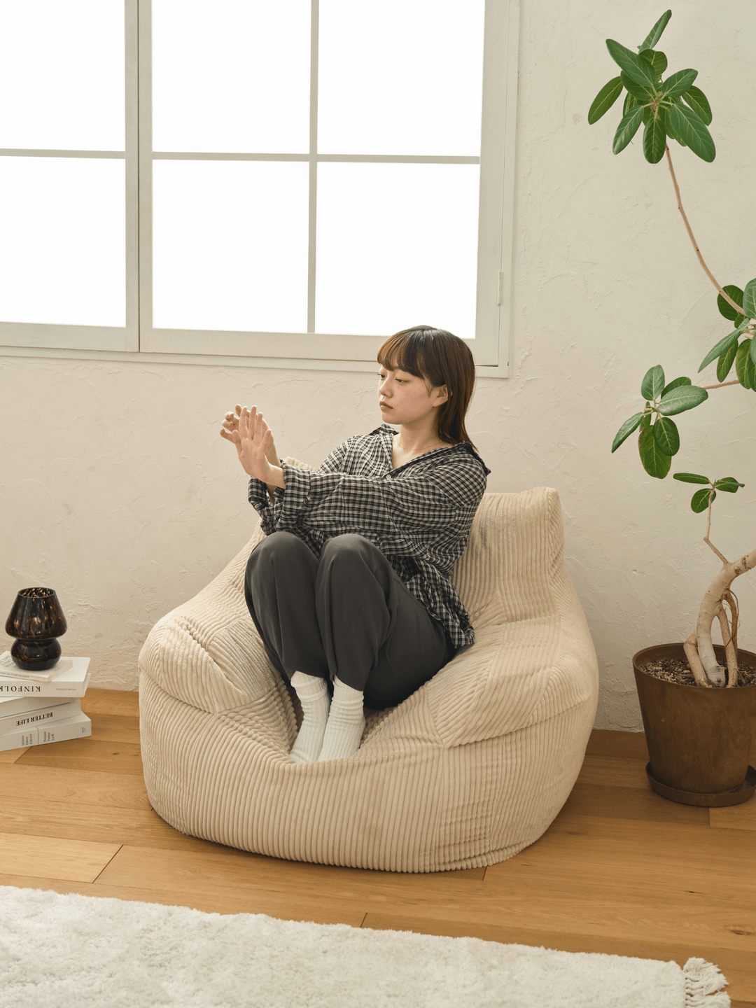 LOOSY 1人掛けビーズソファ オットマン付き ベージュ LOOSY 1人掛けビーズソファ Beige｜1人用ソファ おしゃれ 一人暮らし