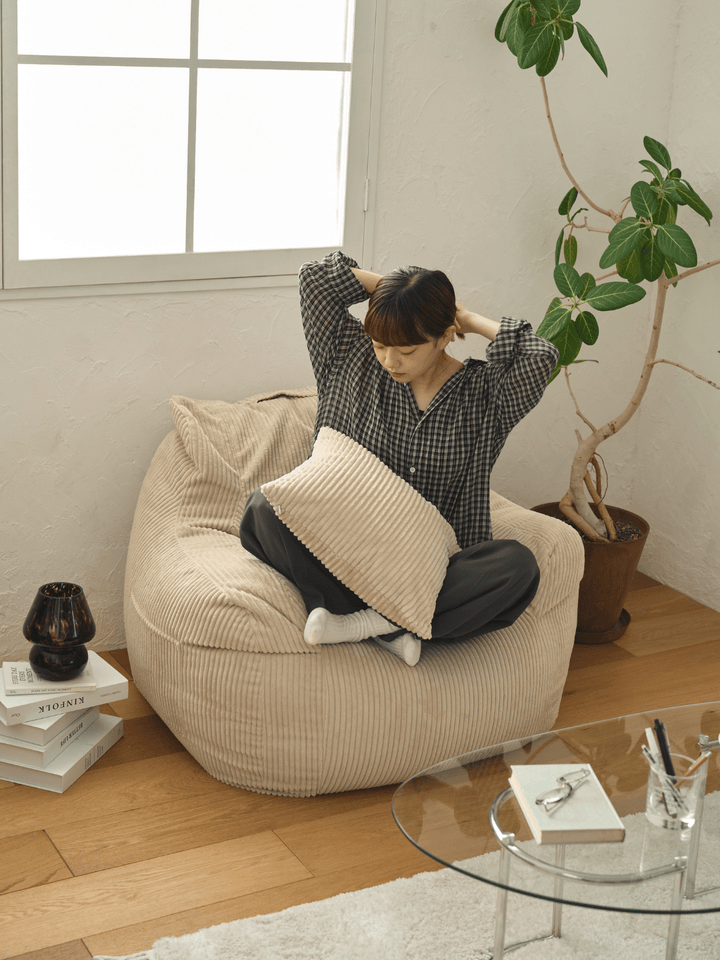 LOOSY コーデュロイ ビーズクッション ベージュ LOOSY クッションカバー Beige｜洗濯可 おしゃれ 一人暮らし 二