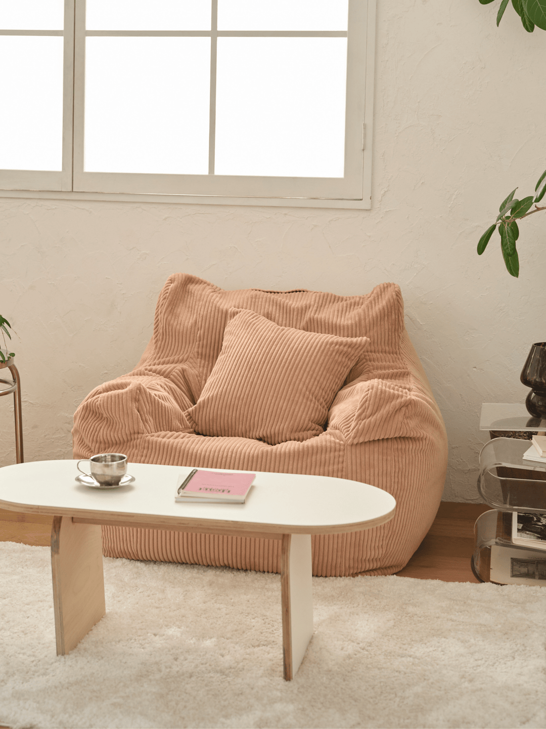 新品】loosy 1人掛けビーズソファ+オットマン CORAL PINK 新品】loosy 1人掛けビーズソファ+オットマン CORAL PINK