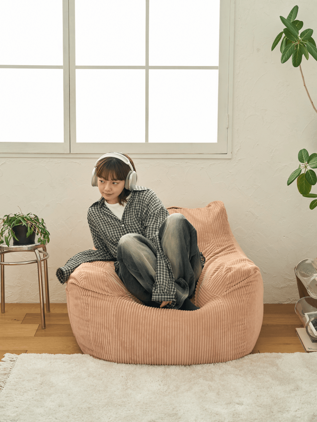 LOOSY 1人掛けビーズソファ Coral Pink｜1人用ソファ おしゃれ