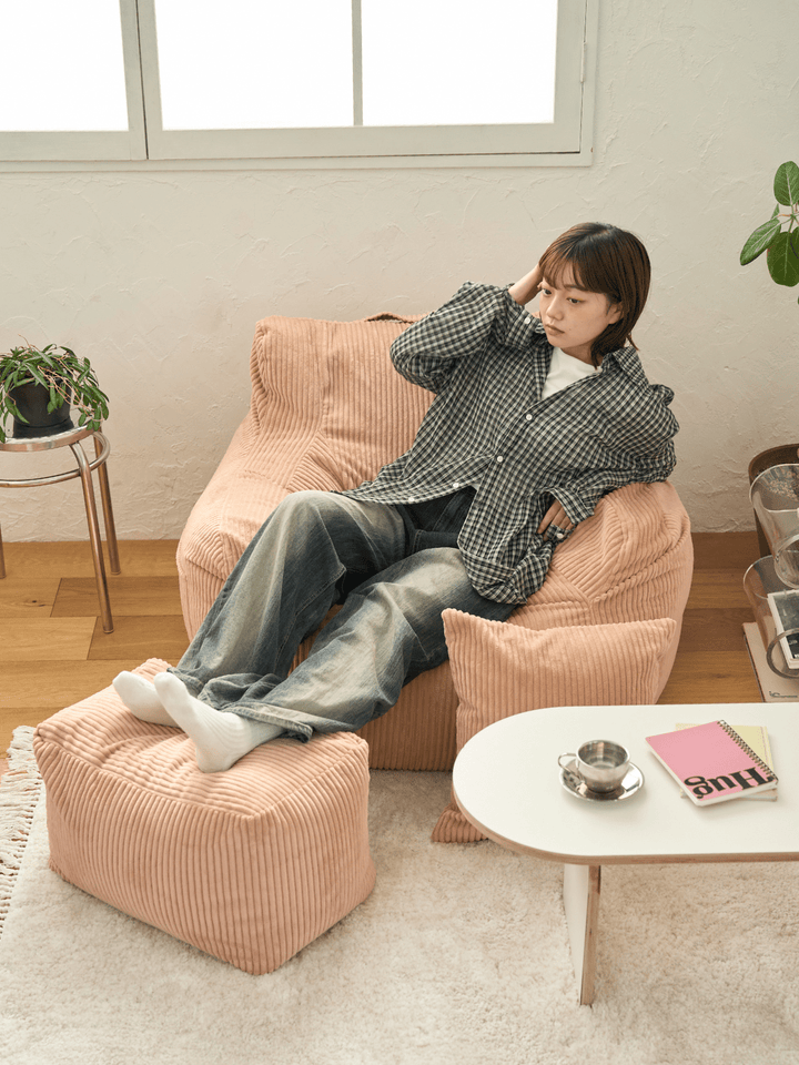 新品】loosy 1人掛けビーズソファ+オットマン CORAL PINK