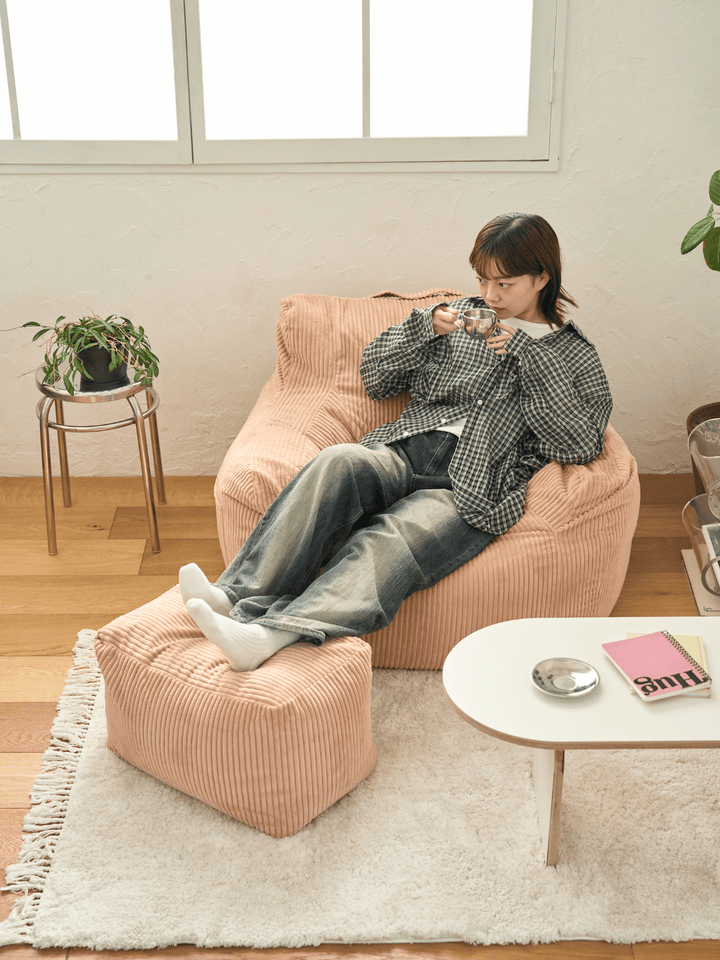 LOOSY 2人掛け ビーズソファ+オットマン Coral Pink LOOSY ビーズオットマン Coral Pink｜スツール おしゃれ 一人暮らし 二