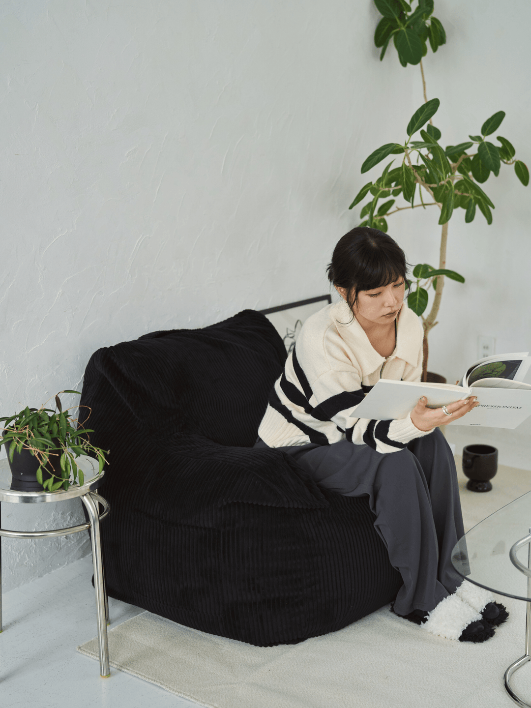 HUGME 1人掛けビーズソファ Matte Black｜1人用ソファ おしゃれ