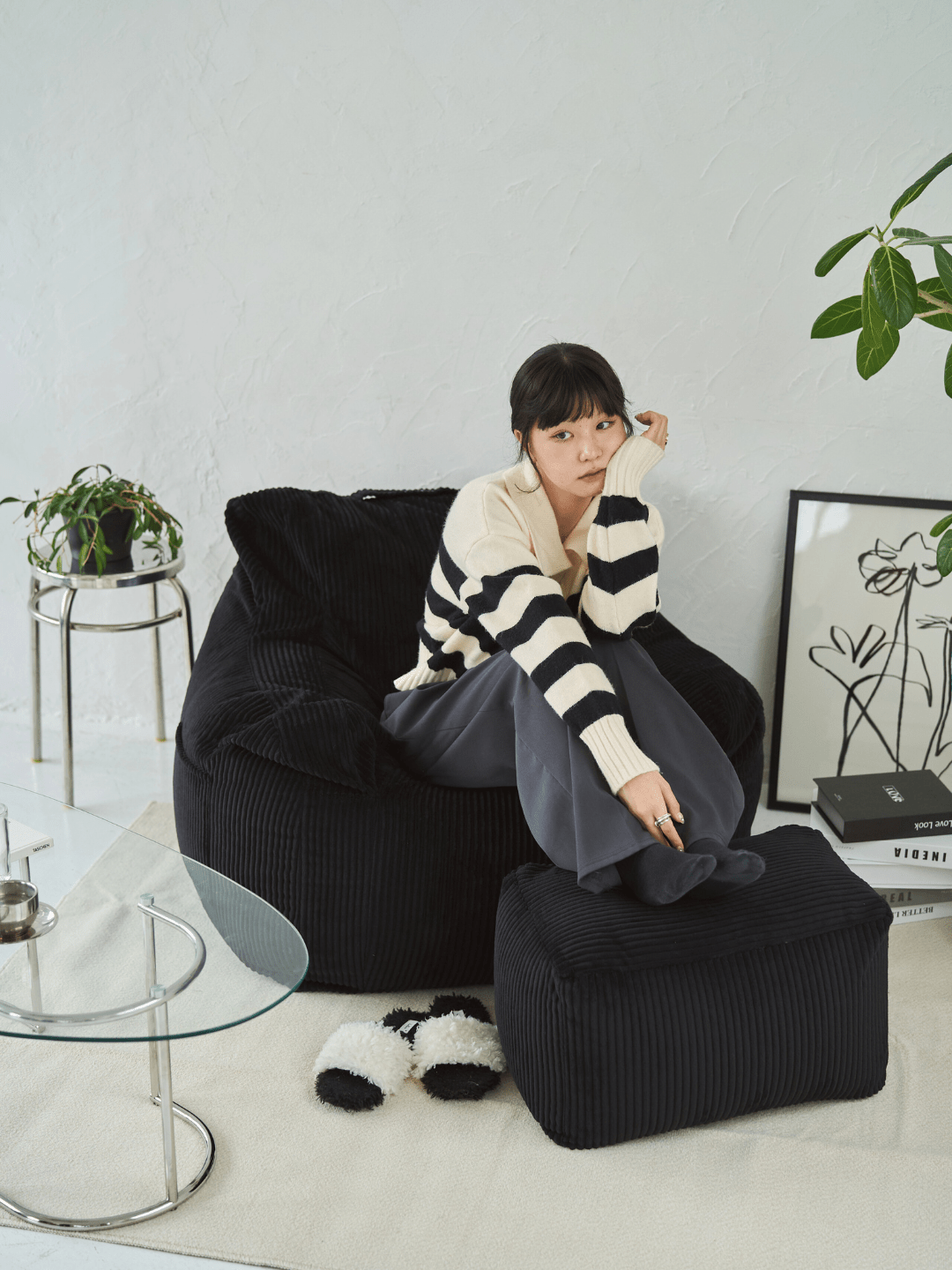 LOOSY ビーズオットマン Black｜スツール おしゃれ 一人暮らし 二人