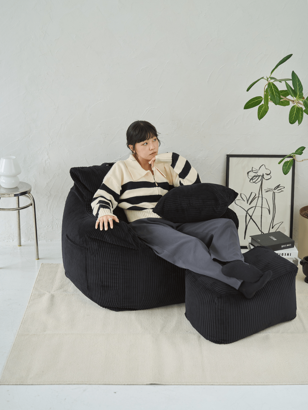 LOOSY ビーズオットマン Black｜スツール おしゃれ 一人暮らし 二人