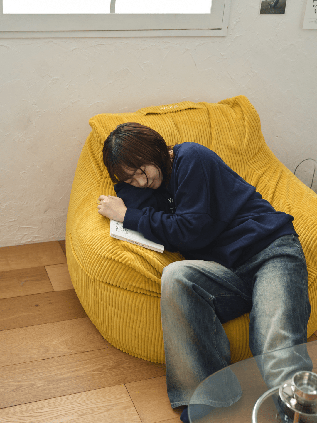LOOSY 1人掛けビーズソファ ソファ+オットマン mustard色 LOOSY 1人掛けビーズソファ 付替カバー Mustard｜1人用ソファ おしゃれ