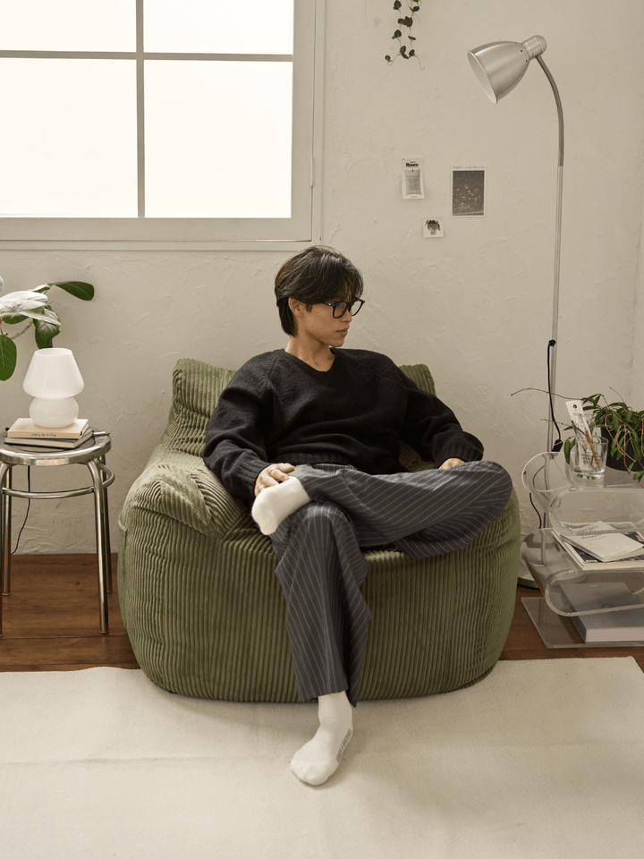 LOOSY 1人掛けビーズソファ 付替カバー Olive|1人用ソファ おしゃれ LOOSY 1人掛けビーズソファ 付替カバー Olive|1人用ソファ おしゃれ