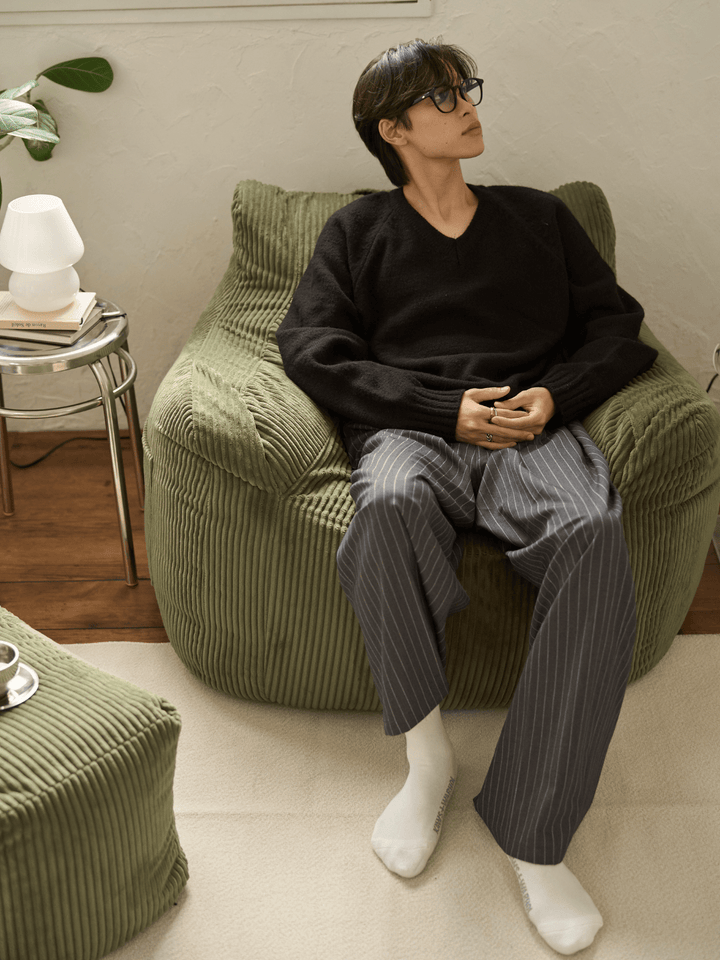 HUGME 1人掛けビーズソファ 付替カバー Olive｜1人用ソファ
