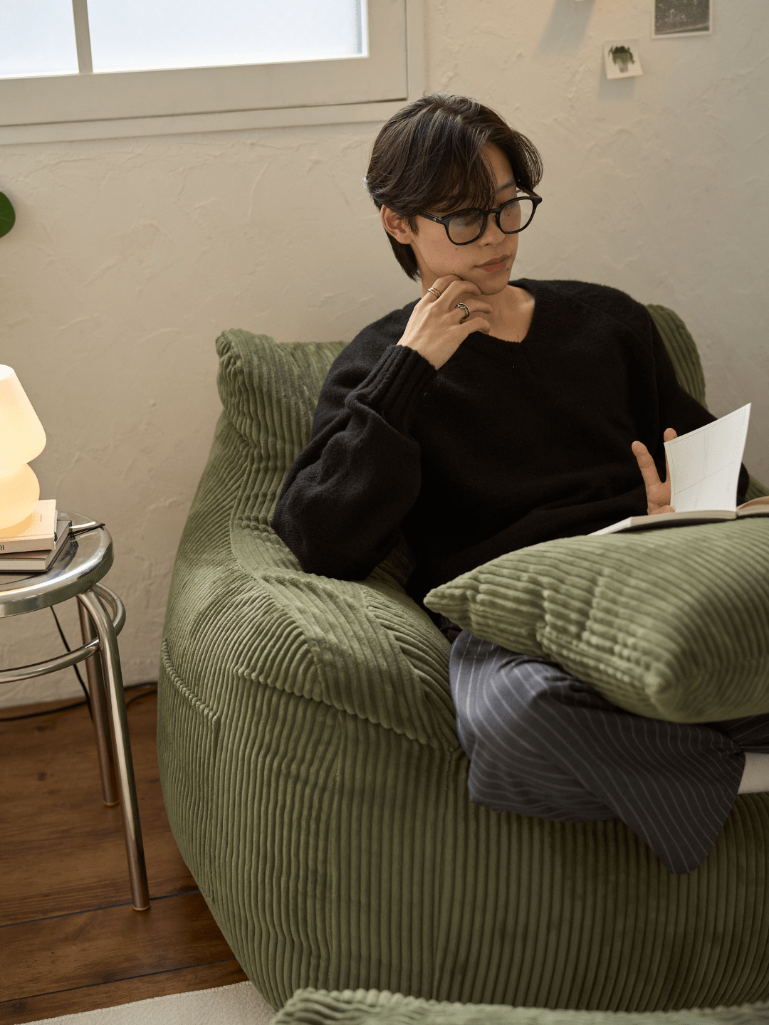 LOOSY 1人掛けビーズソファ 付替カバー Olive｜1人用ソファ おしゃれ