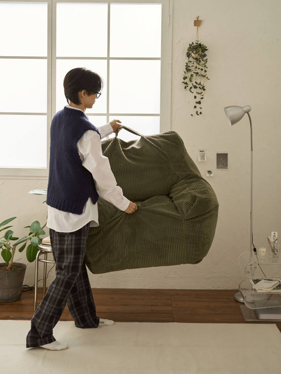 HUGME 1人掛けビーズソファ 付替カバー Olive｜1人用ソファ