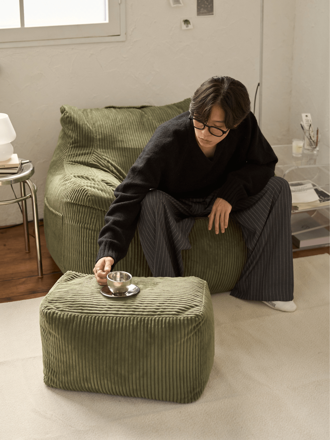 LOOSY ビーズオットマン 付替カバー Olive｜スツール おしゃれ