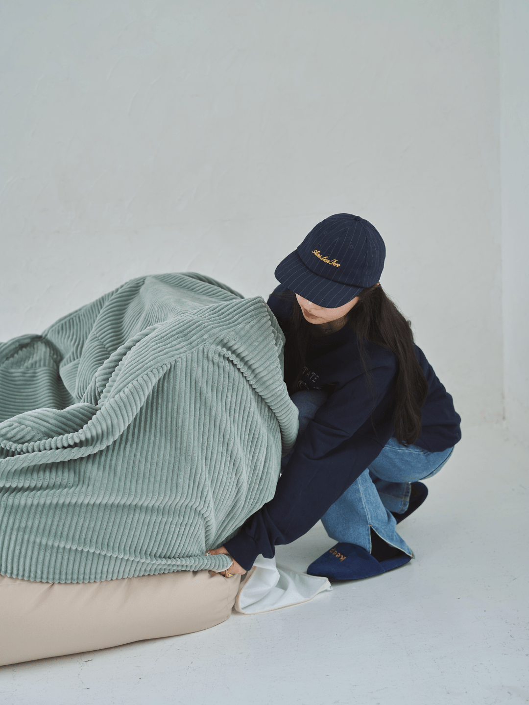 HUGME 1人掛けビーズソファ 付替カバー グリーン　LOOSY HUGME 1人掛けビーズソファ 付替カバー Mint｜1人用ソファ