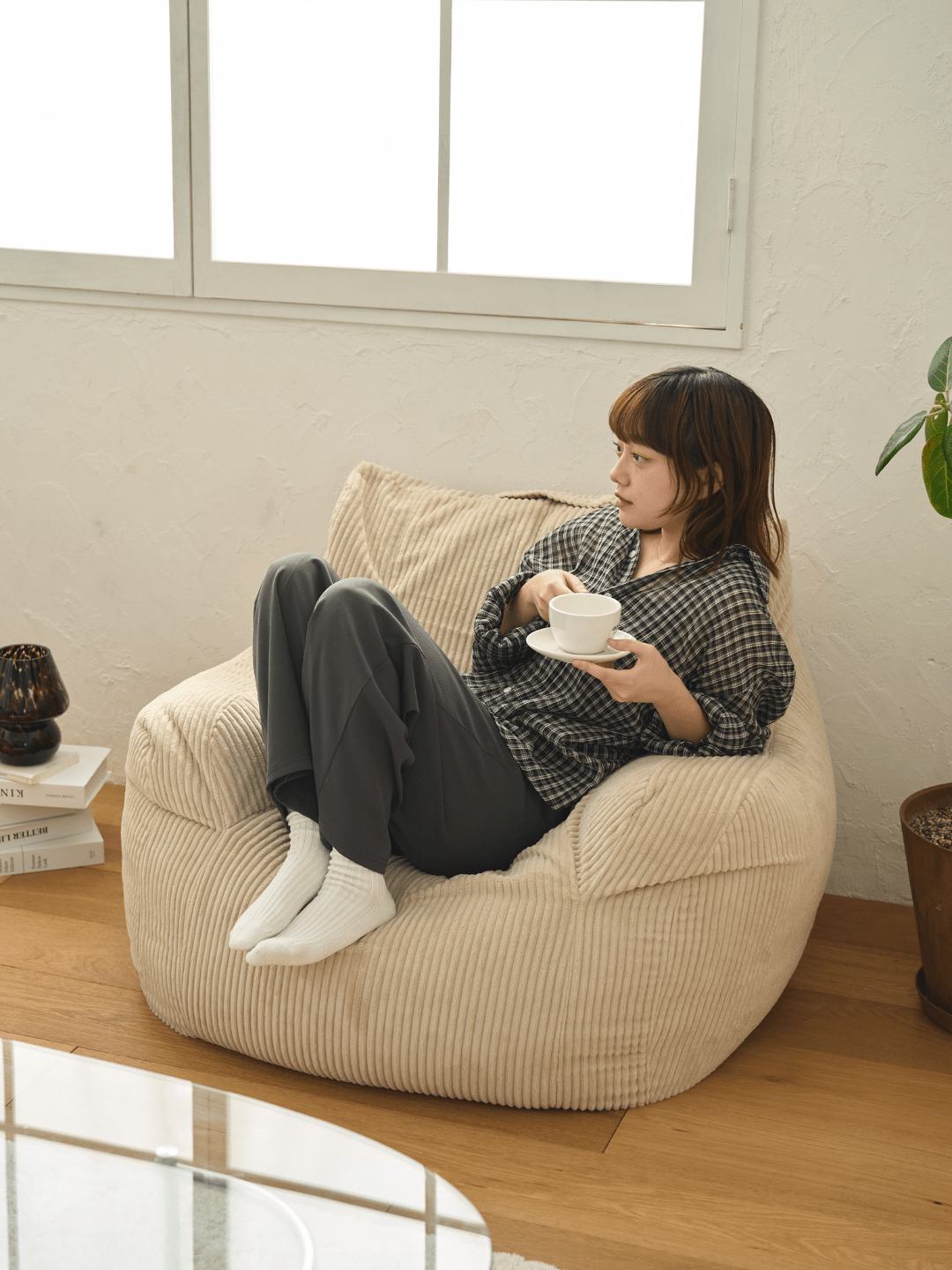 LOOSY 1人掛けビーズソファ 付替カバー Beige｜1人用ソファ おしゃれ