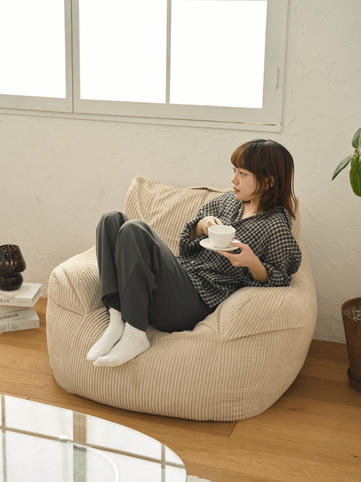 HUGME 1人掛けビーズソファ 付替カバー Beige｜1人用ソファ