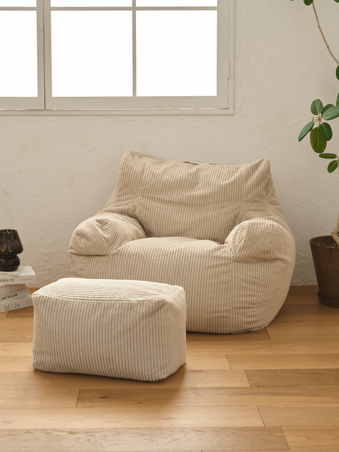 LOOSY コーデュロイ ビーズクッション ベージュ LOOSY 1人掛けビーズソファ 付替カバー Beige｜1人用ソファ