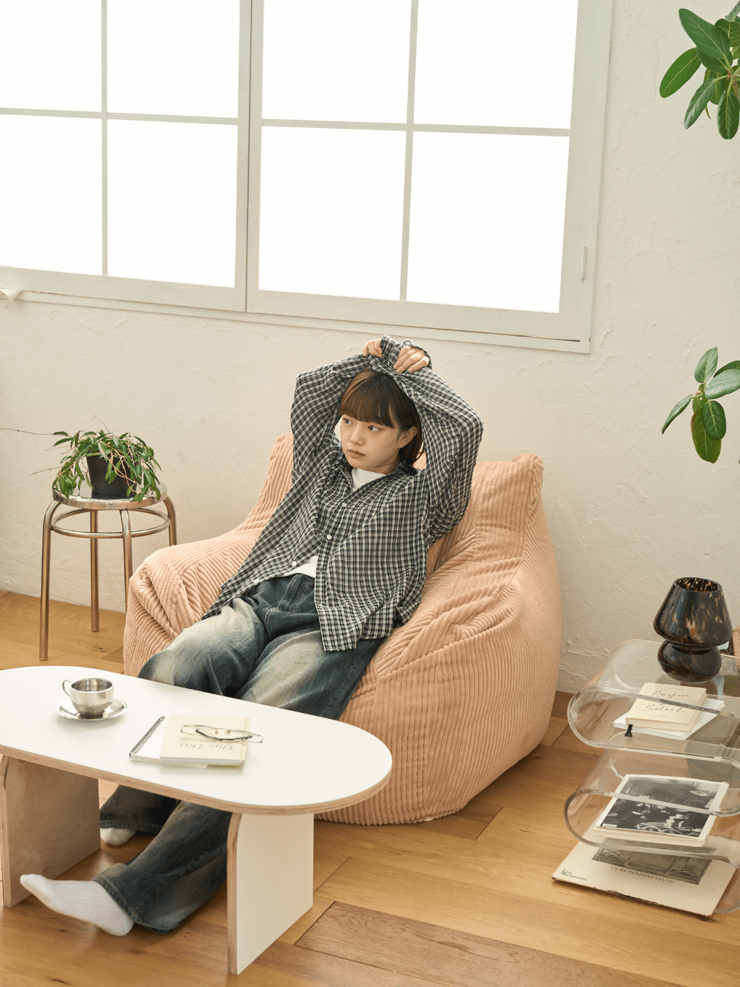 LOOSY 1人掛けビーズソファ 付替カバー Coral Pink｜1人用ソファ