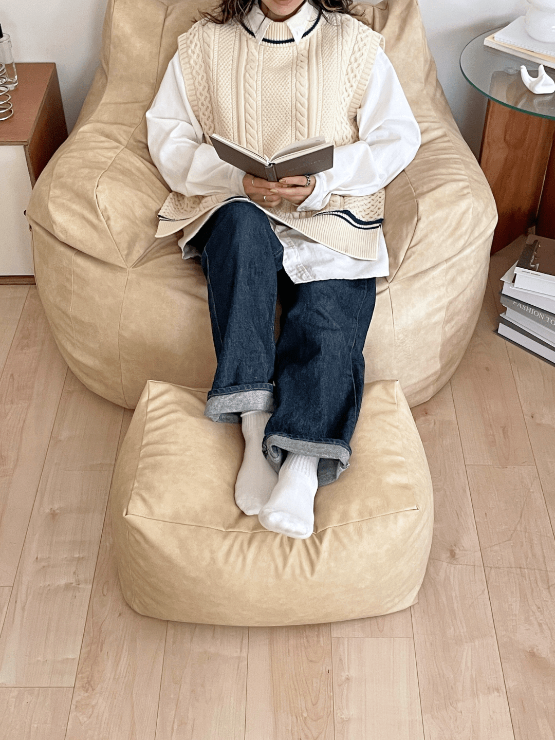 【美品】GOOD THING × LOOSY ビーズソファ＆オットマン GOOD THING × LOOSYコラボ ビーズオットマン Matte Beige