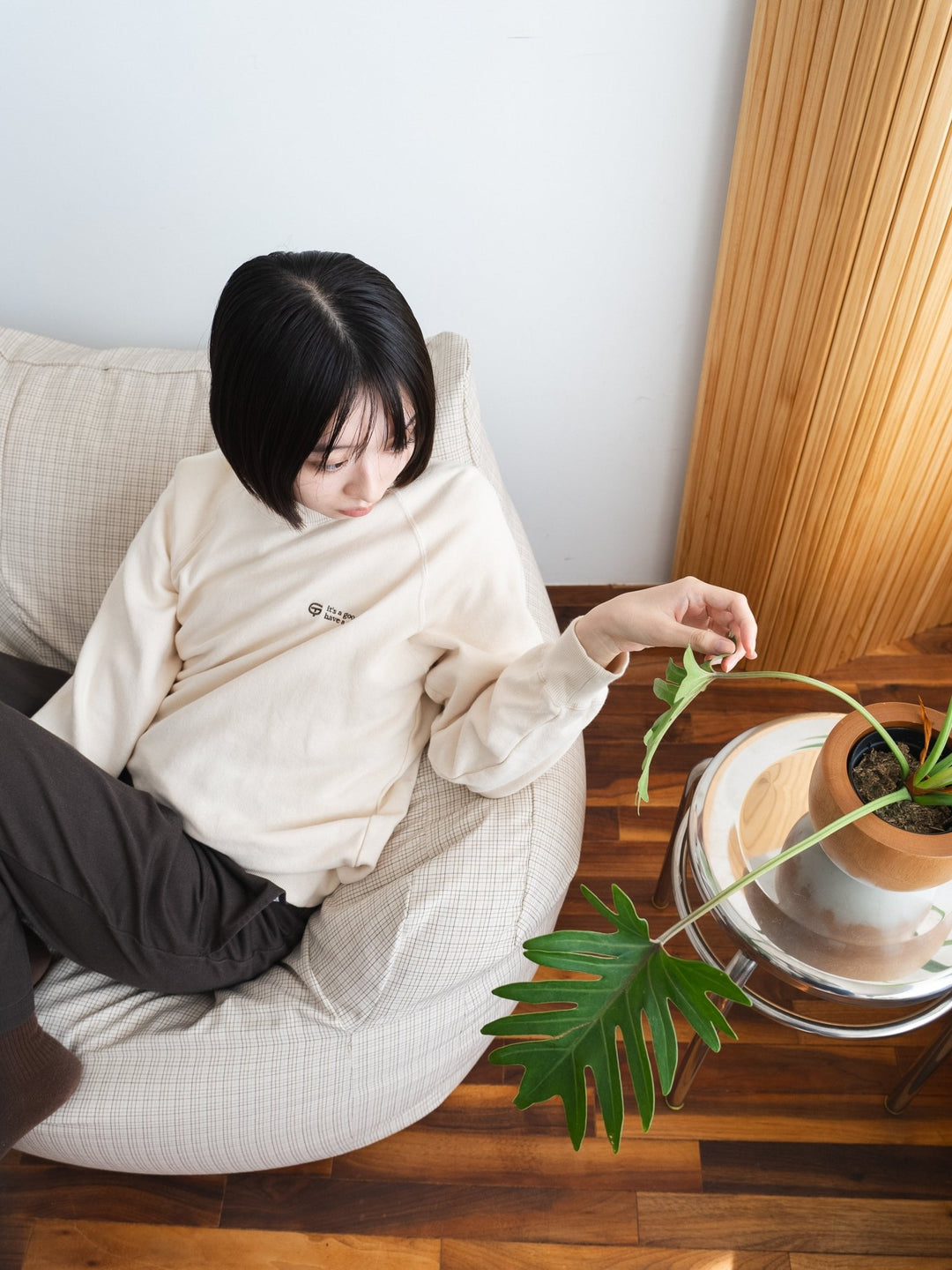 GOOD THING × LOOSYコラボ 1人掛けビーズソファ Check｜1人用ソファ